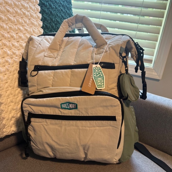 BAGSMART Paz 25L Diaper Bag Backpack, CELADON Green & Ivory White - Picture 11 of 14